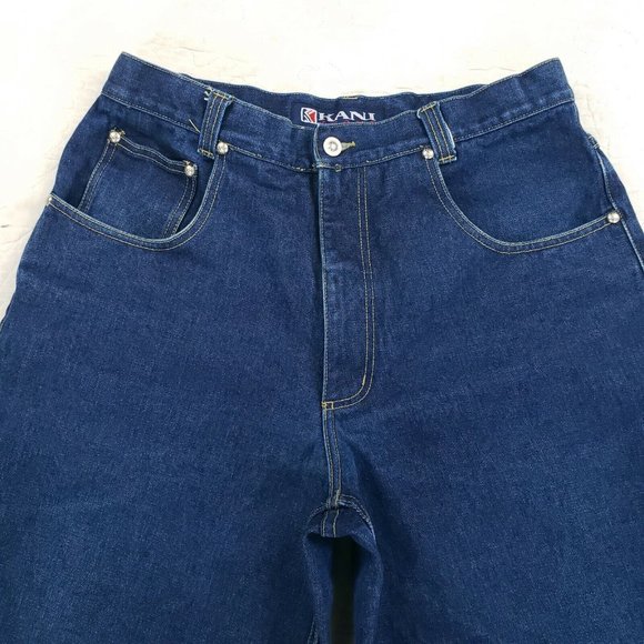 Vintage 90s Karl Kani Blue Jeans Embroidered Mens Size 34 Measure 33x30 Hip Hop - Picture 8 of 9